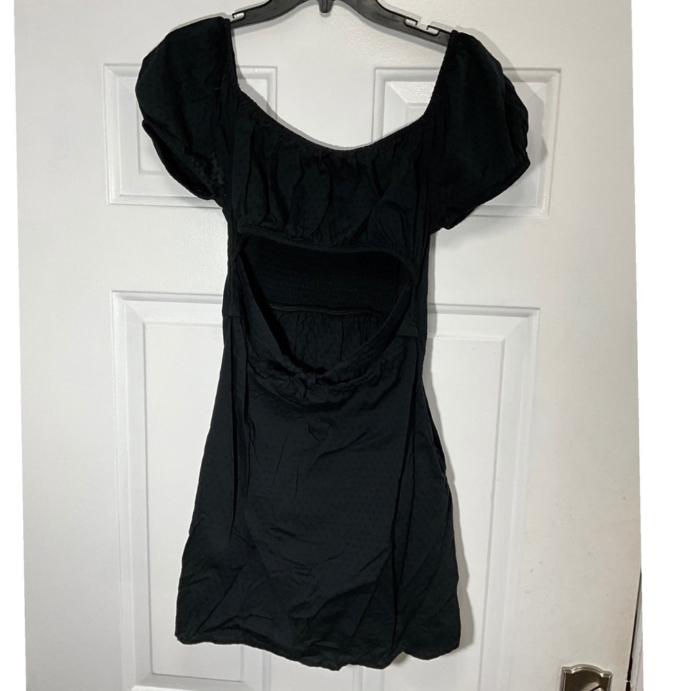 Wild Fable Black Swiss Dot Cutout Back Mini Dress Puff Sleeve Medium